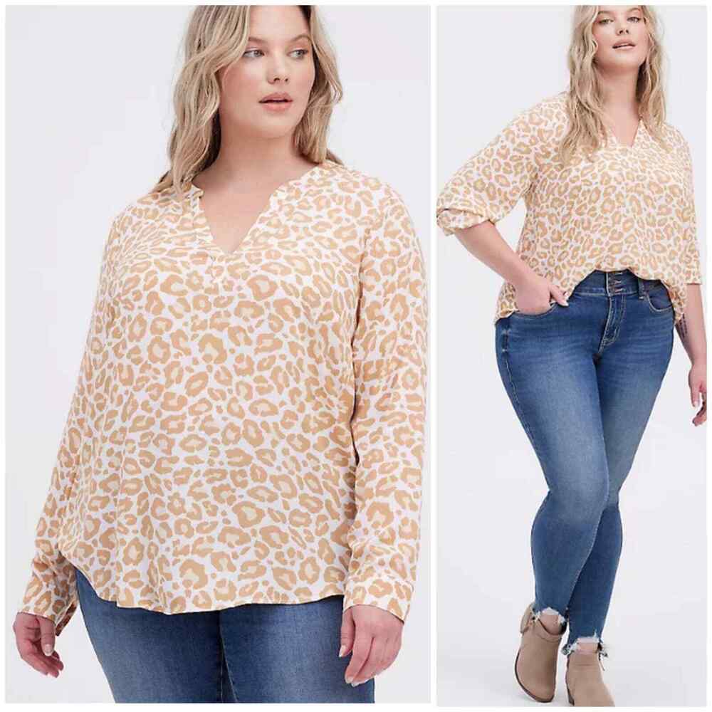 Torrid Womens Blouse Size 2 2X 18 20 Georgette Hi Low Pullover‎ Leopard Print
